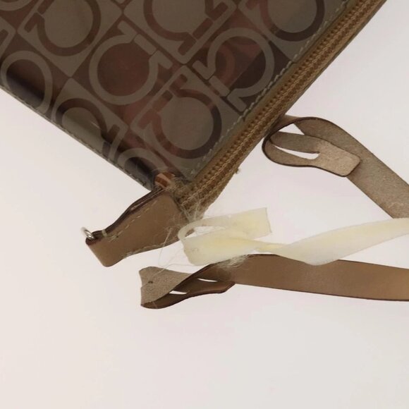 Salvatore Ferragamo Hand Bag Vinyl 2Set Brown Auth mr1382 - Picture 12 of 16